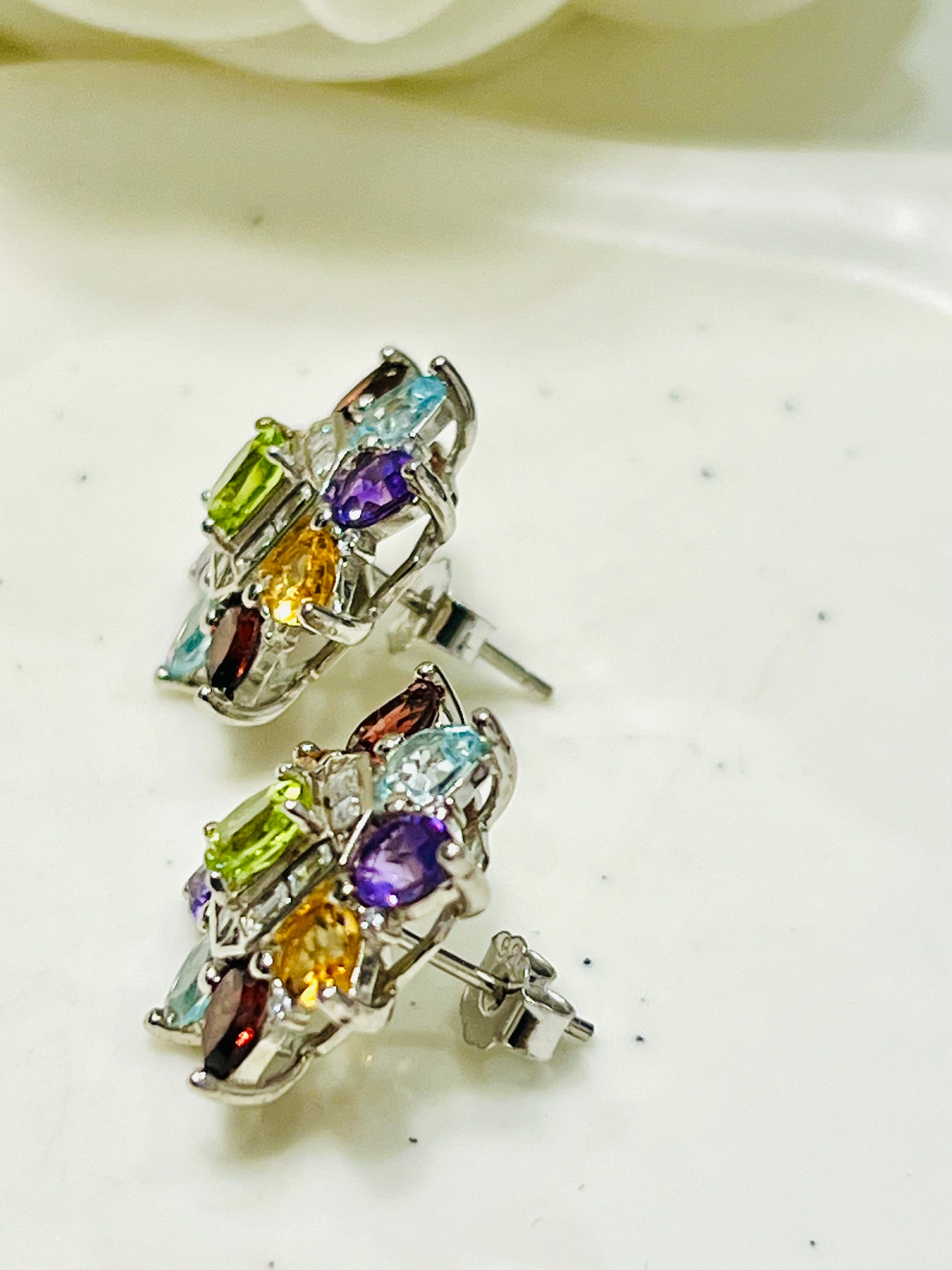Handmade Natural Amethyst, Topaz and Peridot multigems Statement earrings