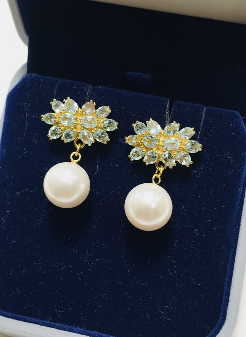 Handmade Aquamarine Edison Pearl earrings
