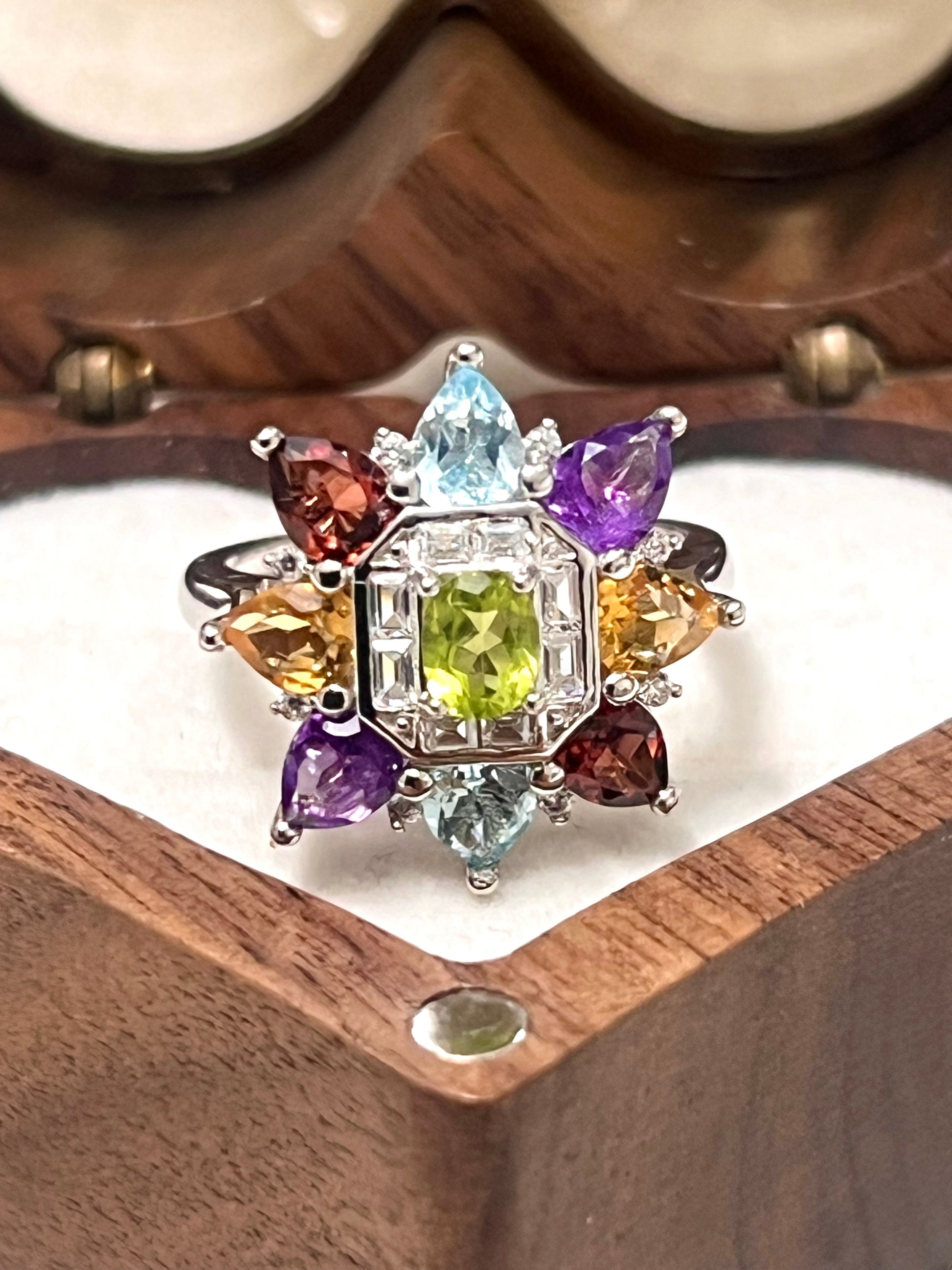 Handmade Natural Multi-Gem 925 Sterling Silver Statement Ring