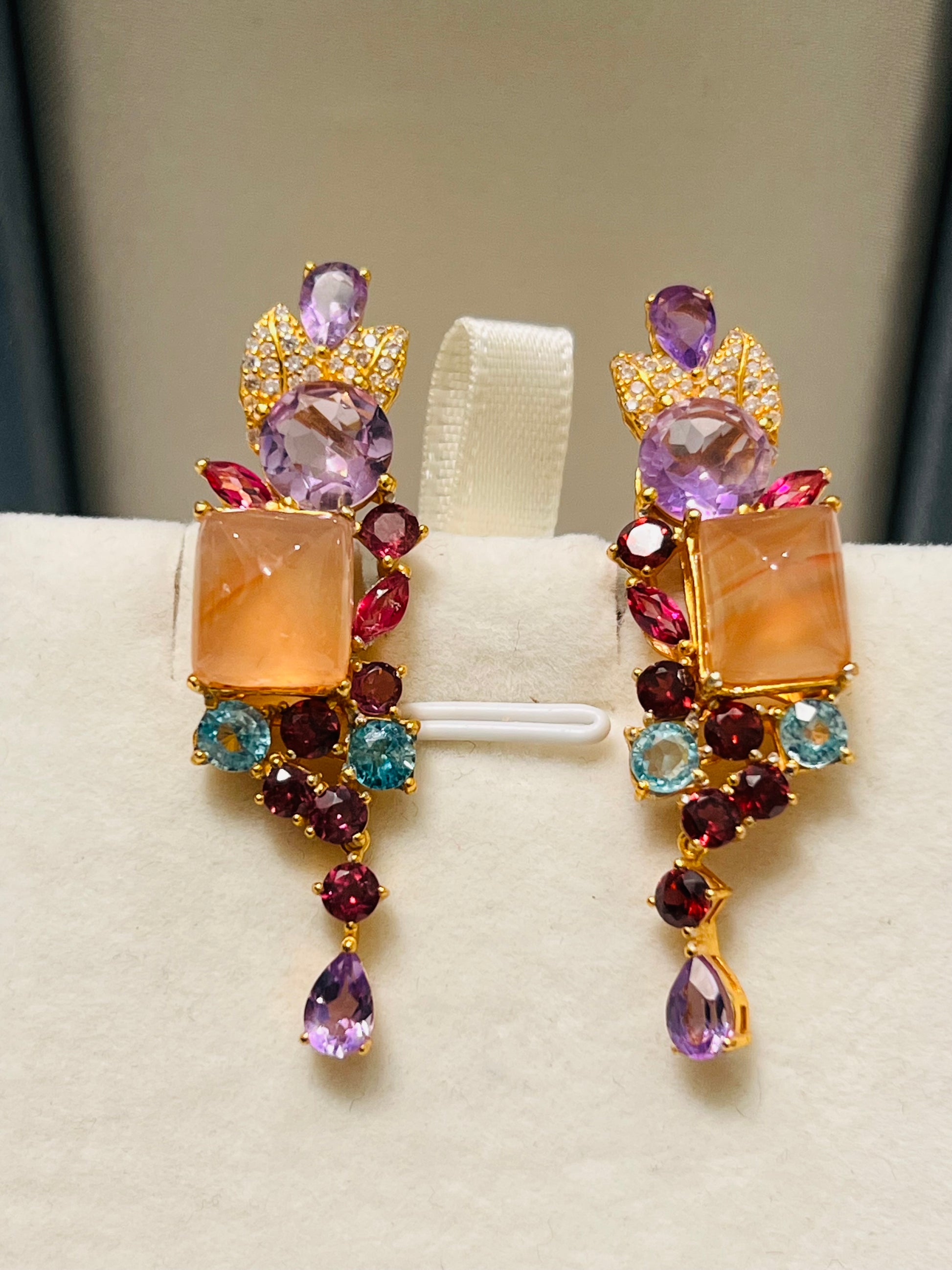 Artisan Square Agate & Multi-Gem Stud Earrings — Handmade in Canada