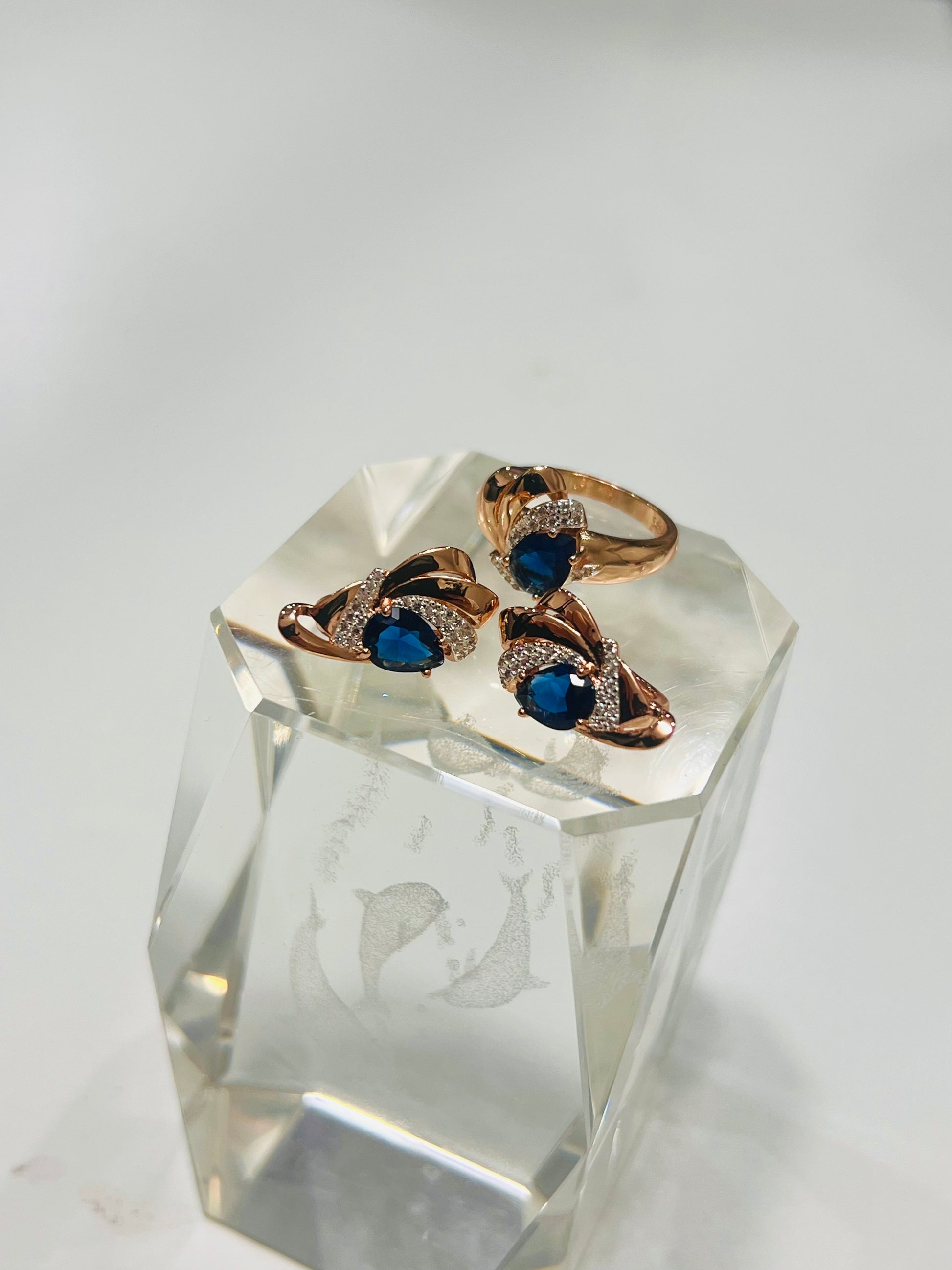 14k Rolled Gold Blue Sapphire Two toned Set