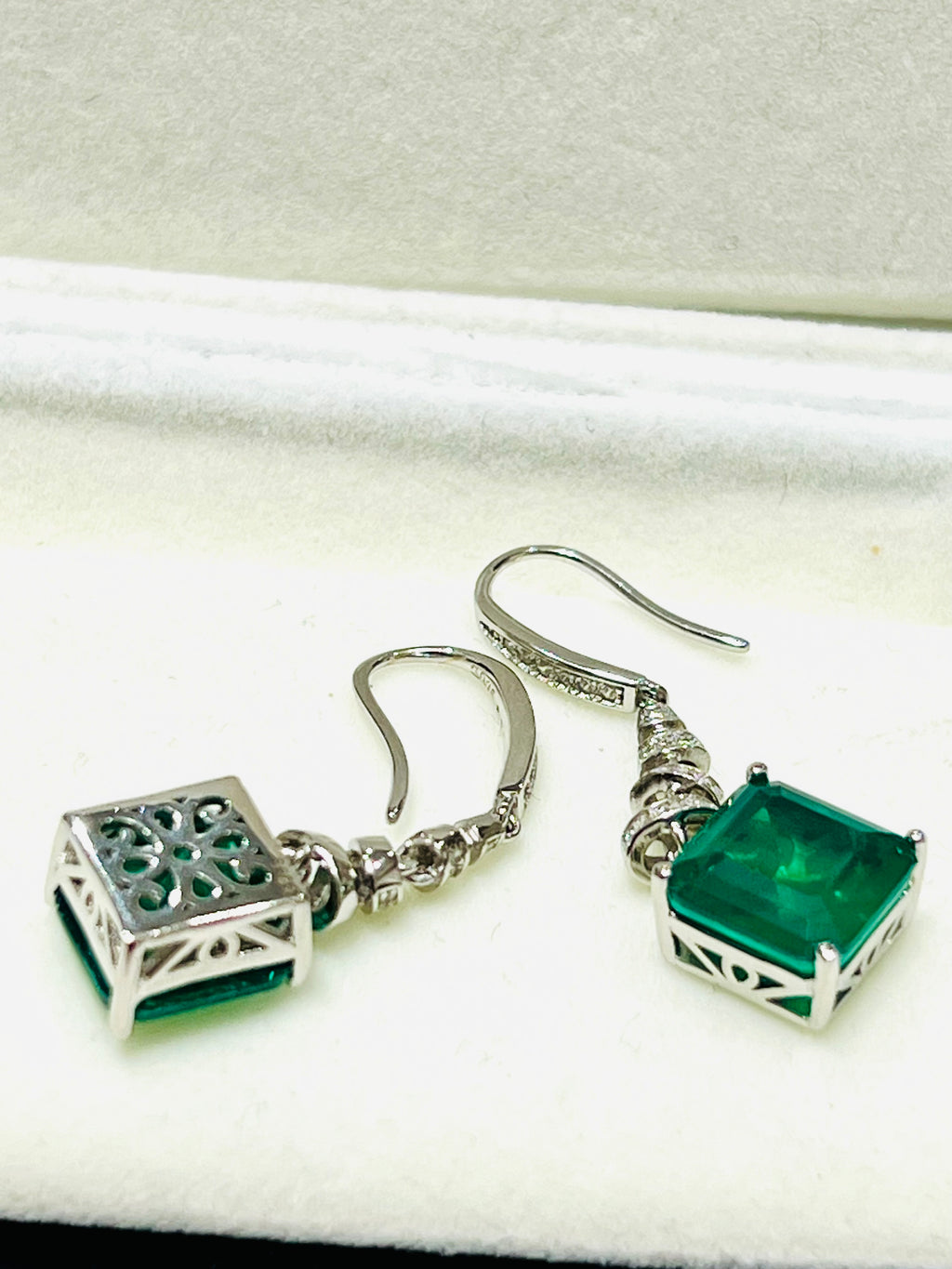 Lab Created Emerald Sterling silver Drop Earrings