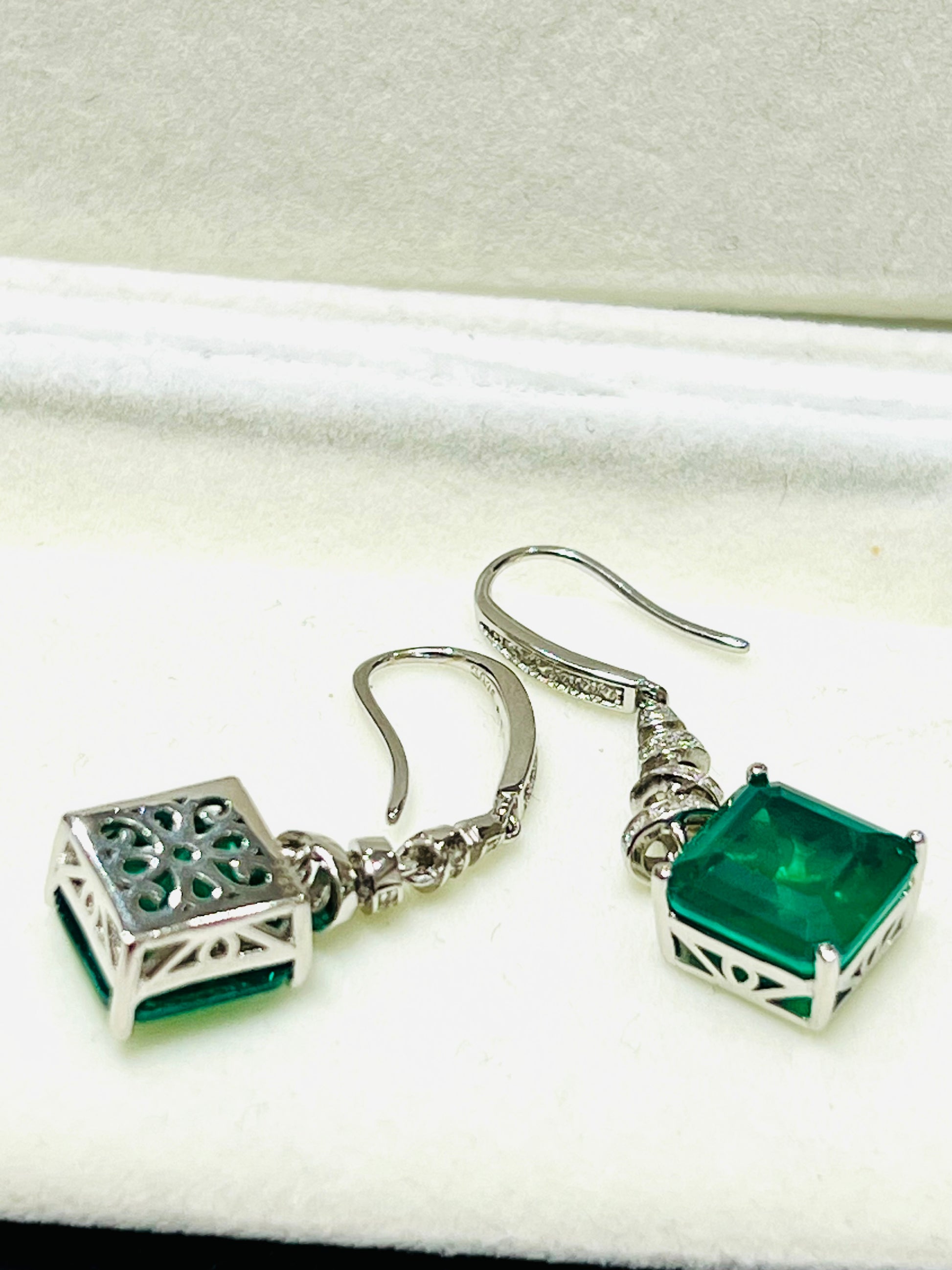 Lab Created Emerald Sterling silver Drop Earrings