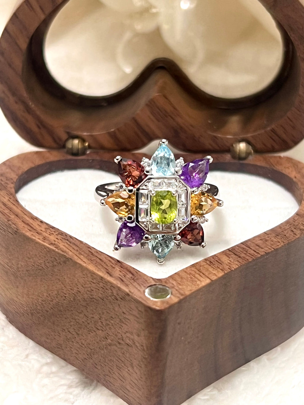 Handmade Natural Multi-Gem 925 Sterling Silver Statement Ring