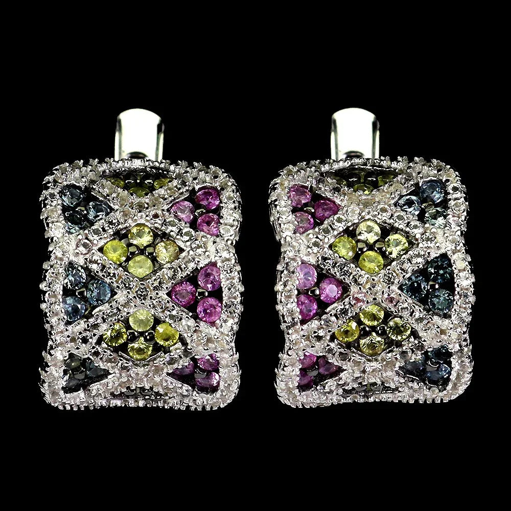 Geometric Multi-Color Sapphire Earrings