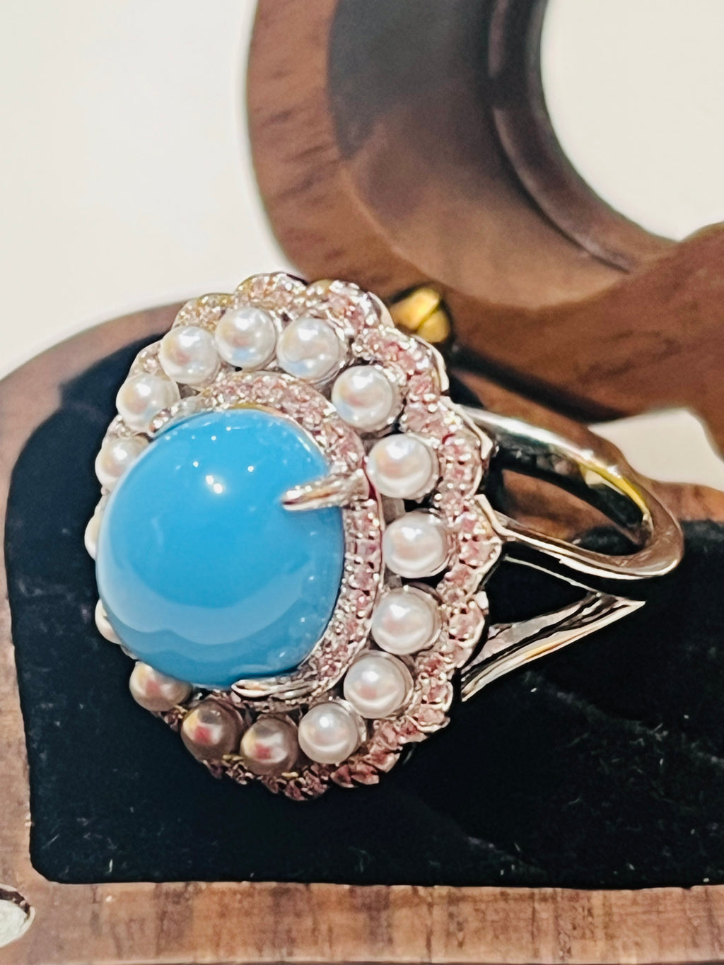 Vintage Inspired Turquoise & Pearl Statement Ring for Women