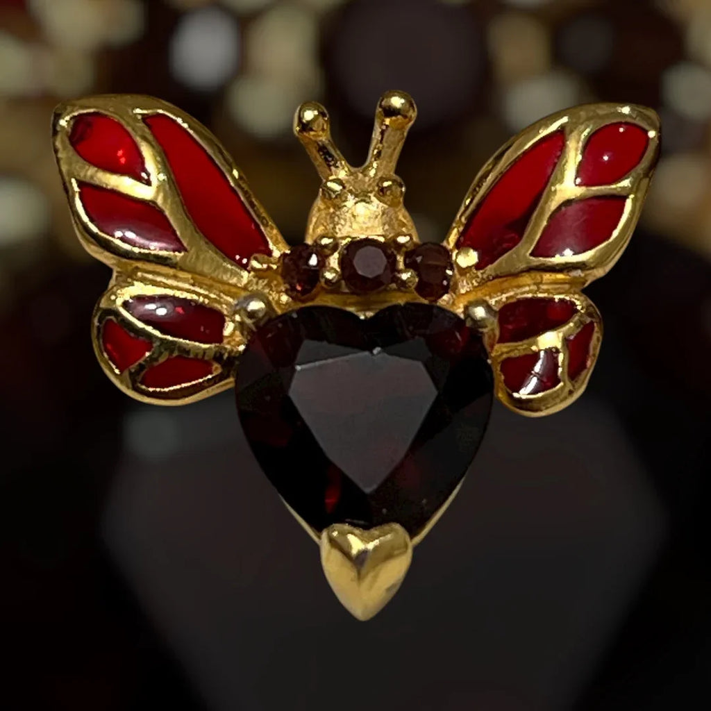 Handmade Garnet Bee Brooch Pin