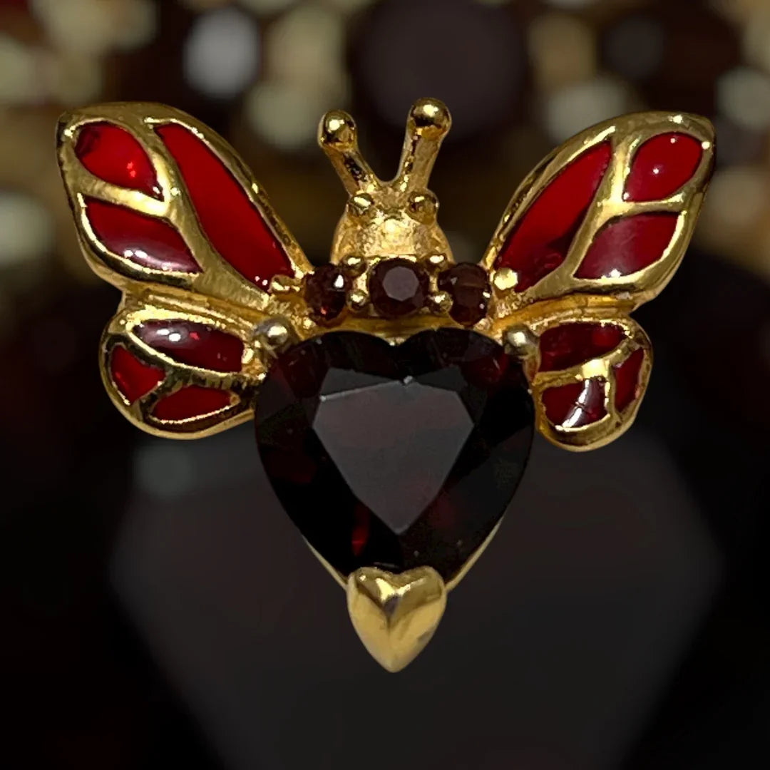 Handmade Garnet Bee Brooch Pin