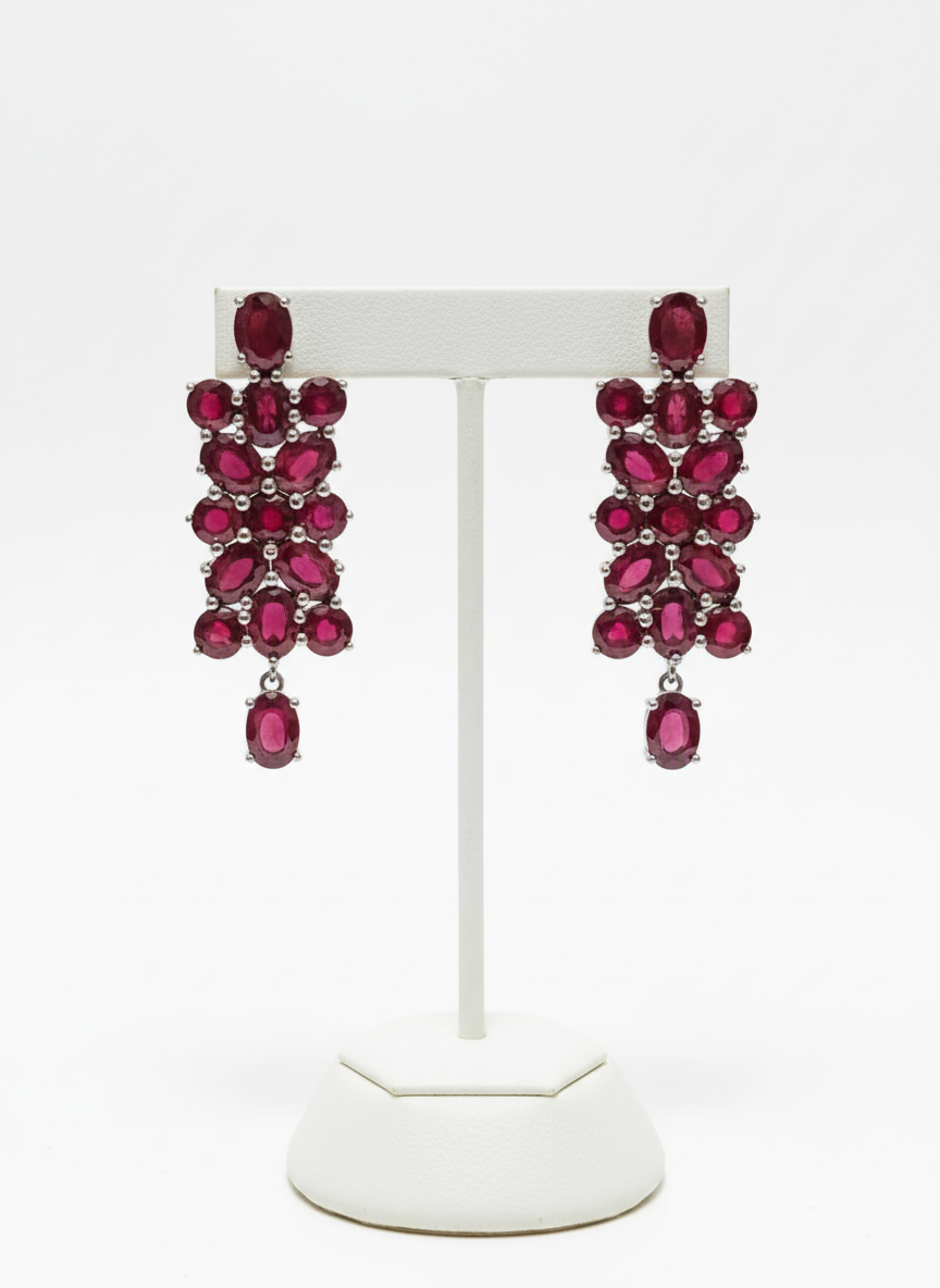 20CT Genuine Certified Handmade Burmese Pigeon Blood Ruby Earrings