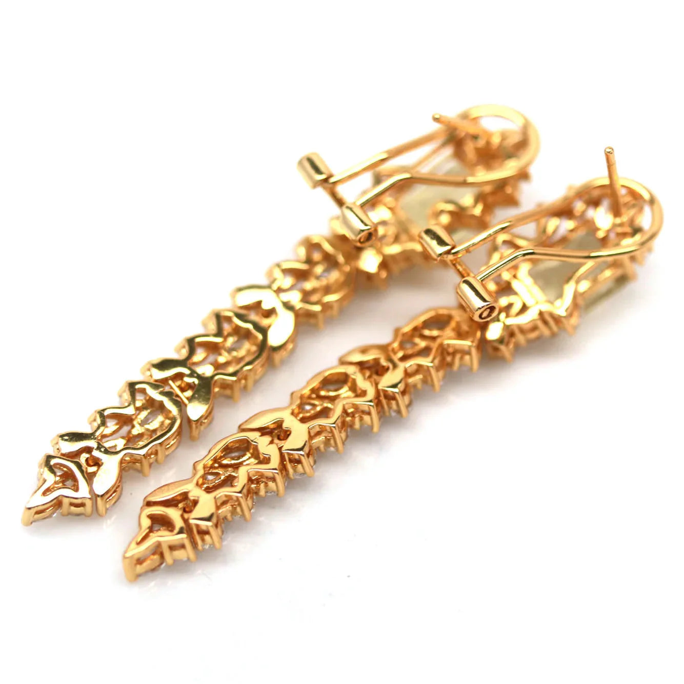 Handmade Yellow Quartz Huggie Earrings in Platinum Silver with 18K Gold Vermeil