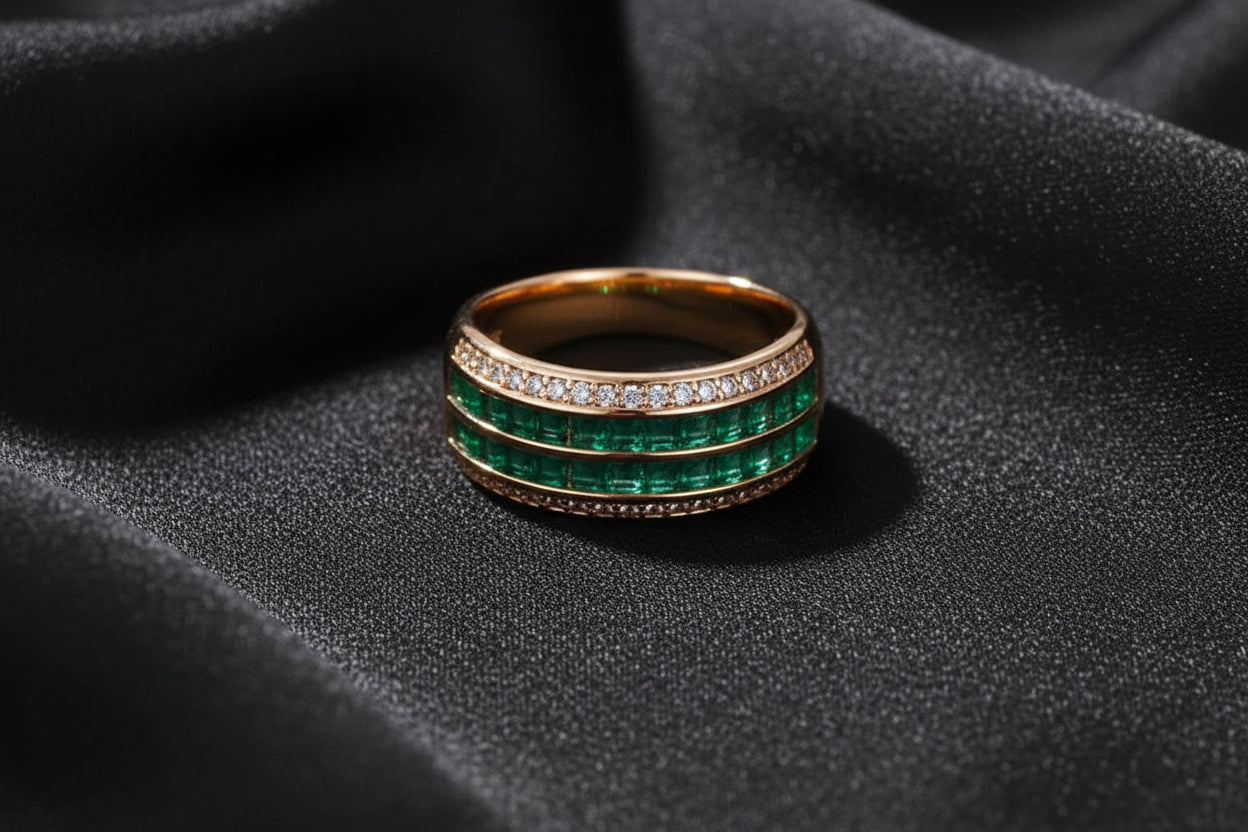 14k Rolled Gold Nano Emerald Ring