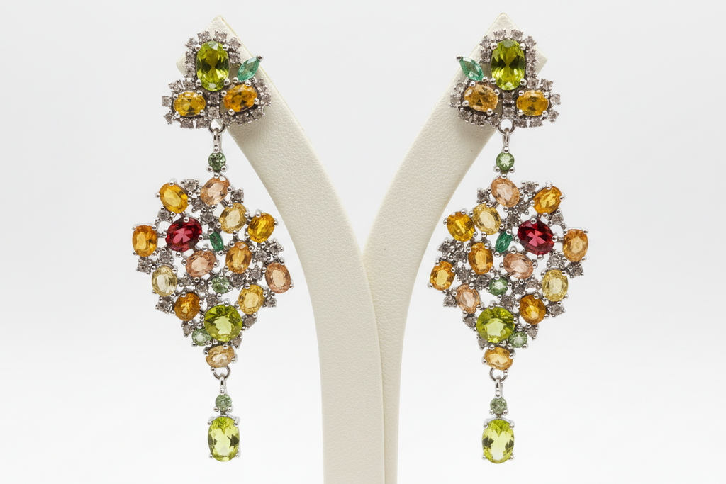 Handmade Genuine Sapphires and Sphene Earrings