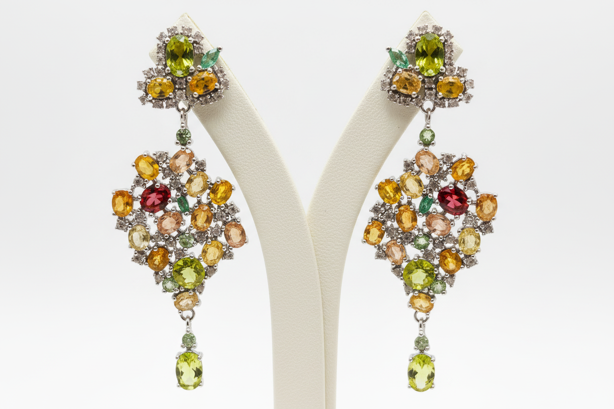 Handmade Genuine Sapphires and Sphene Earrings