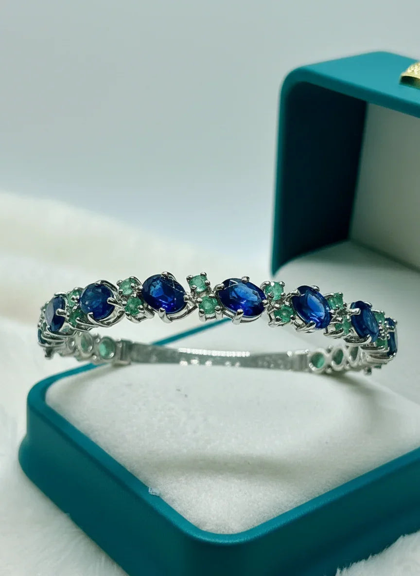 Handmade genuine Emerald & Kyanite Bracelet