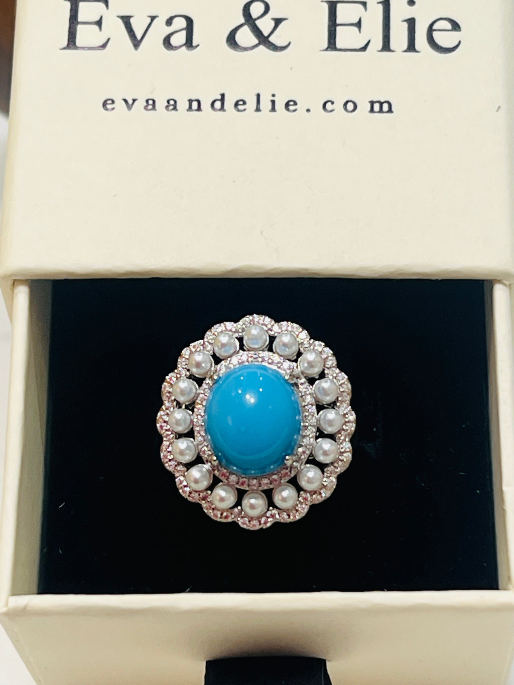 Vintage Inspired Turquoise & Pearl Statement Ring for Women