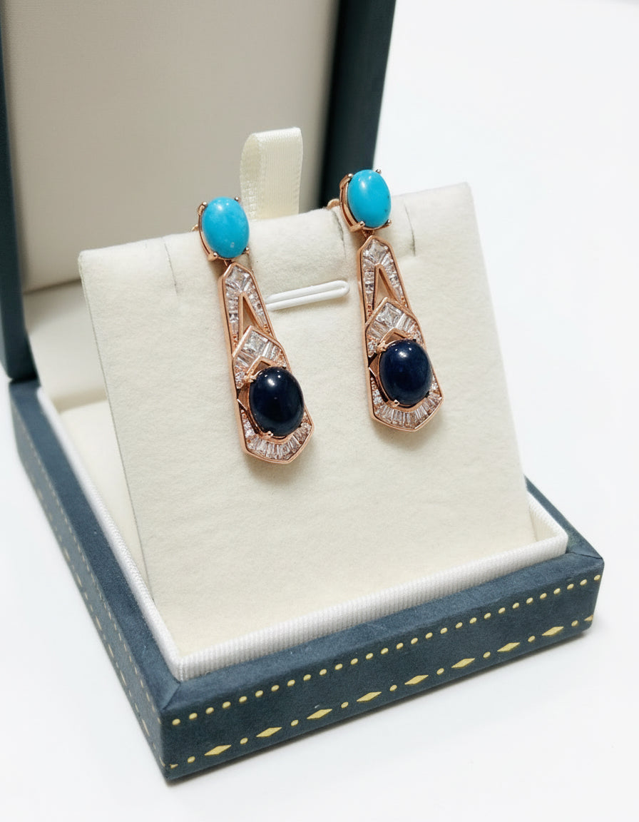 Handmade Natural Blue Sapphire and Turquoise Earrings