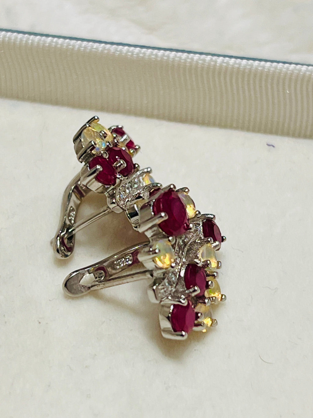 Handmade Burmese Ruby and Welo Ethiopian Fire Opal Earrings