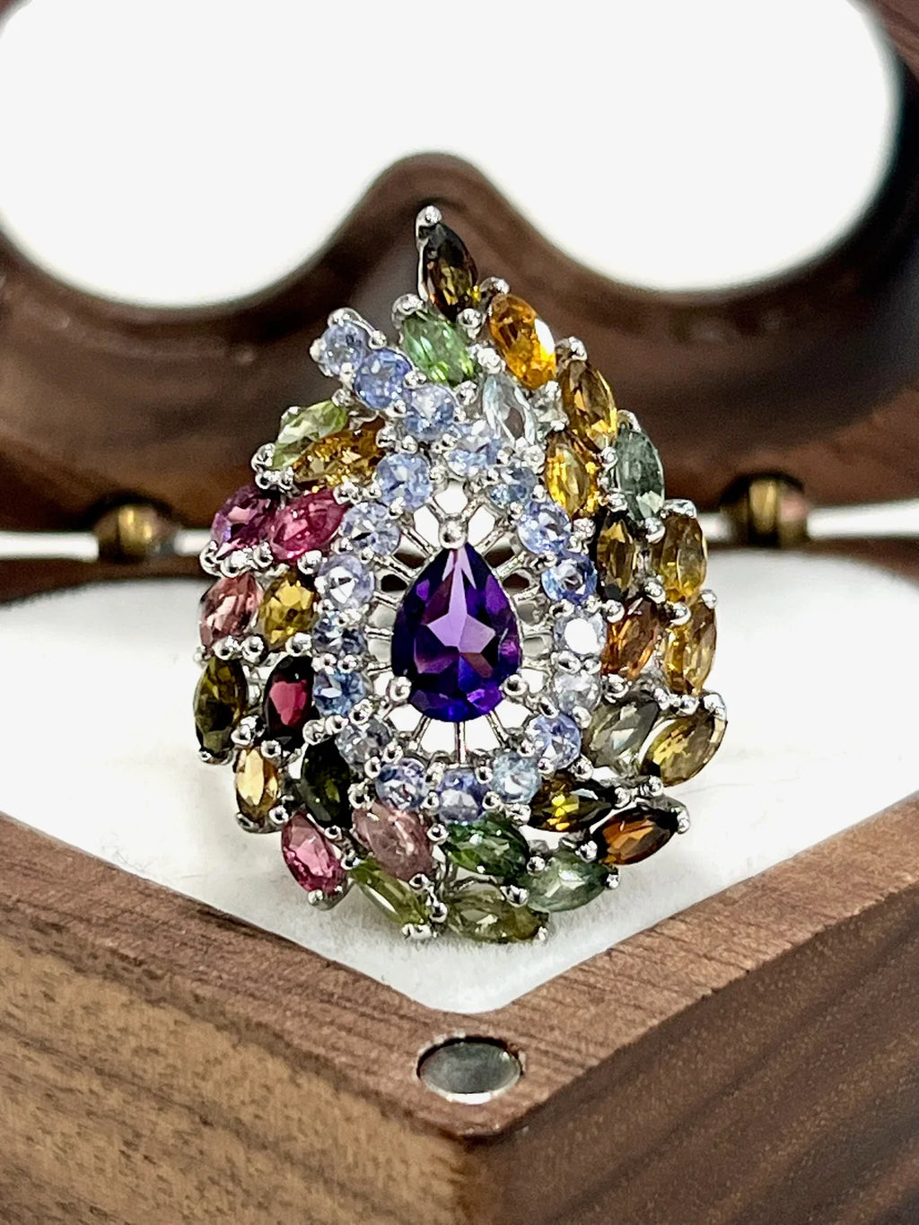 Handmade Stunning Multicolored Tourmaline & Amethyst Ring