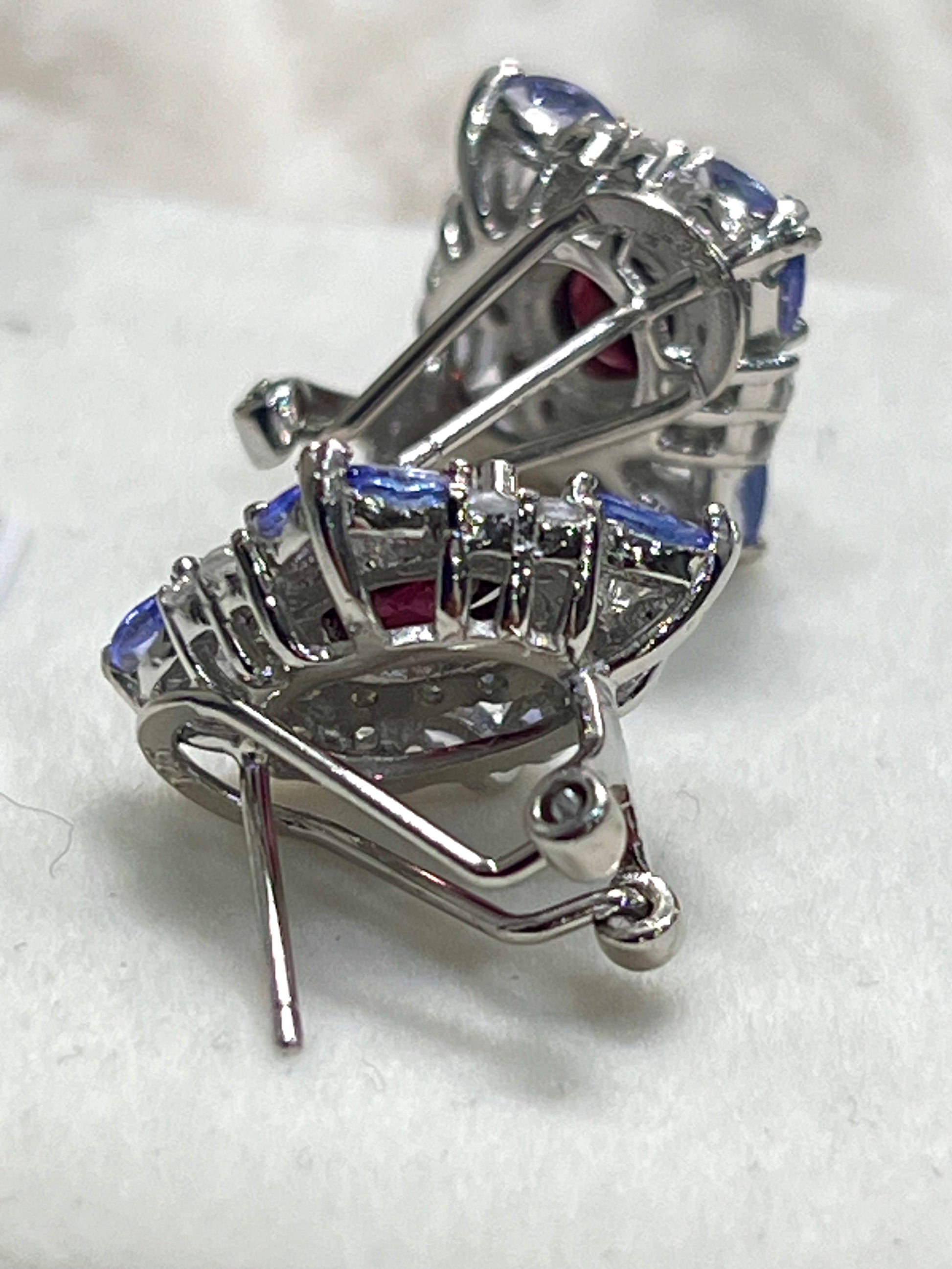 Handmade Natural Tanzanite and Garnet Omega Backs Earrings