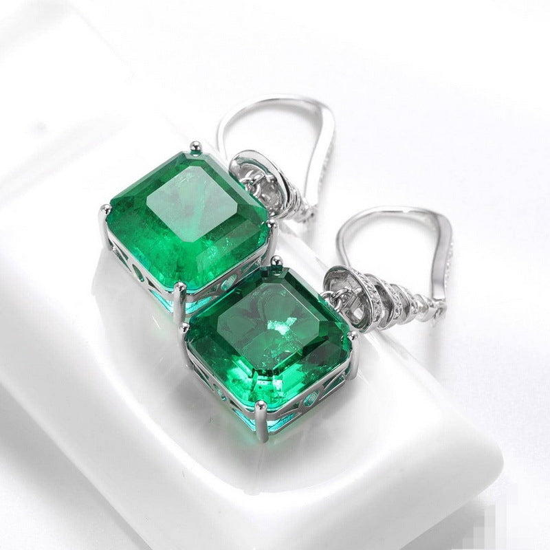 Lab Created Emerald Sterling silver Drop Earrings