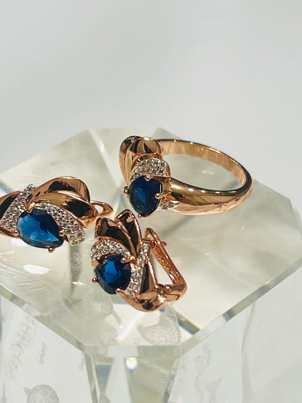 14k Rolled Gold Blue Sapphire Two toned Set