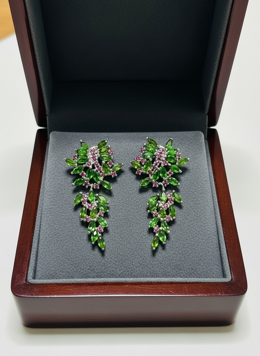 Handmade Lush Forest Earrings with Natural Diopside Accents