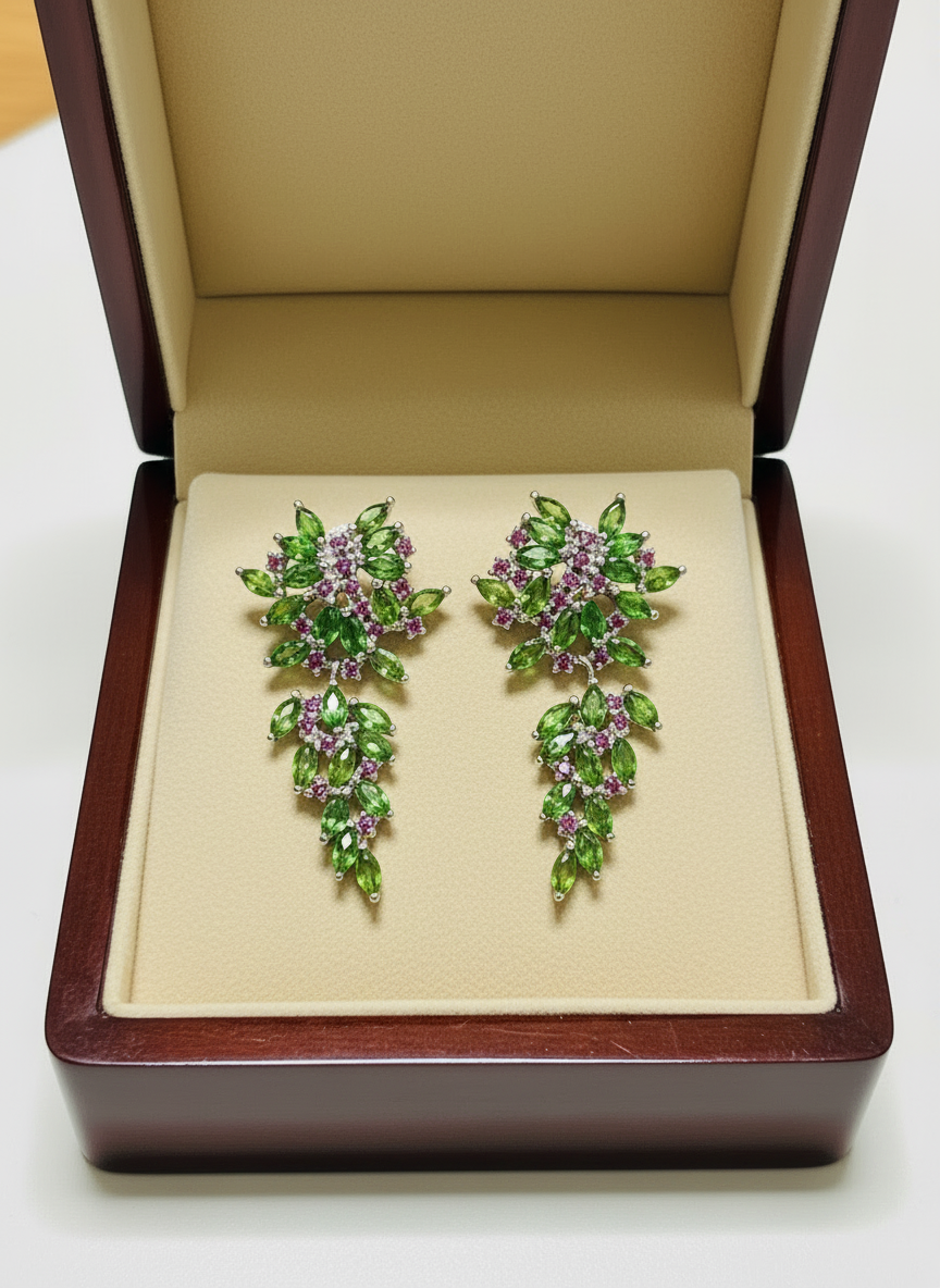 Handmade Lush Forest Earrings with Natural Diopside Accents