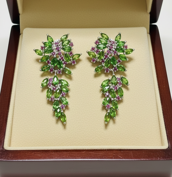 Handmade Lush Forest Earrings with Natural Diopside Accents