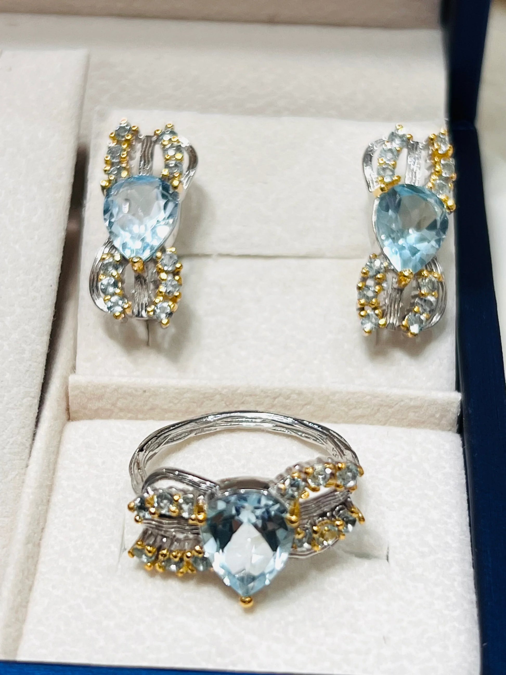 Handmade Two-Toned Sky Blue Topaz Jewelry Set – Sterling Silver with Yellow & White Gold Vermeil
