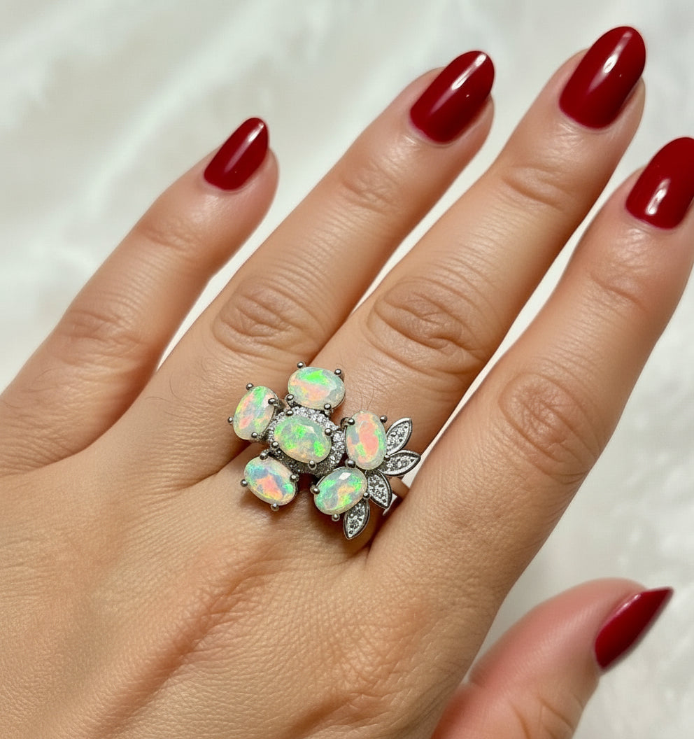 Handmade Fire Opal Ring In 14k gold vermeil over Sterling Silver