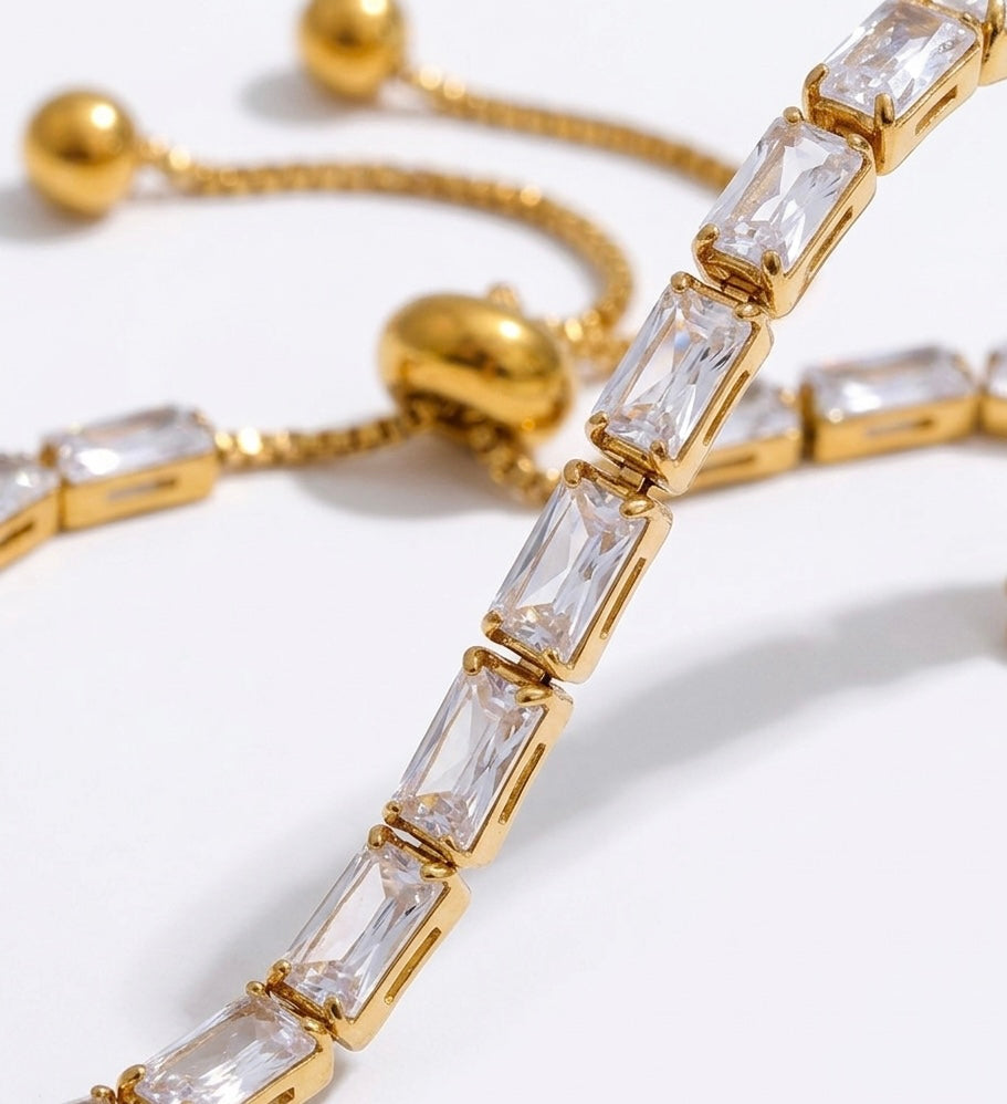 Emerald Cut Crystal Bracelet- waterproof and tarnish resistant