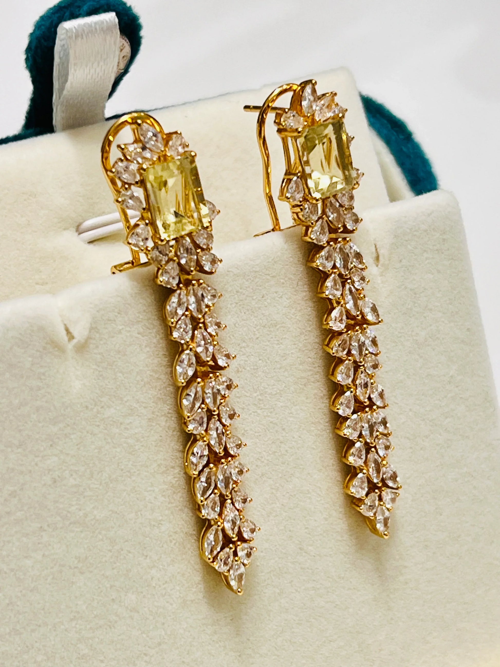 Handmade Yellow Quartz Huggie Earrings in Platinum Silver with 18K Gold Vermeil