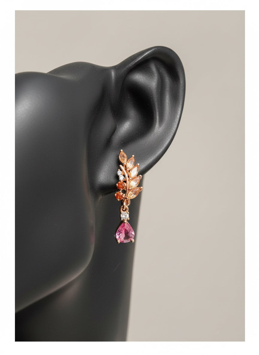14k Rolled Gold Pink and Champagne Sapphires Drop Earrings