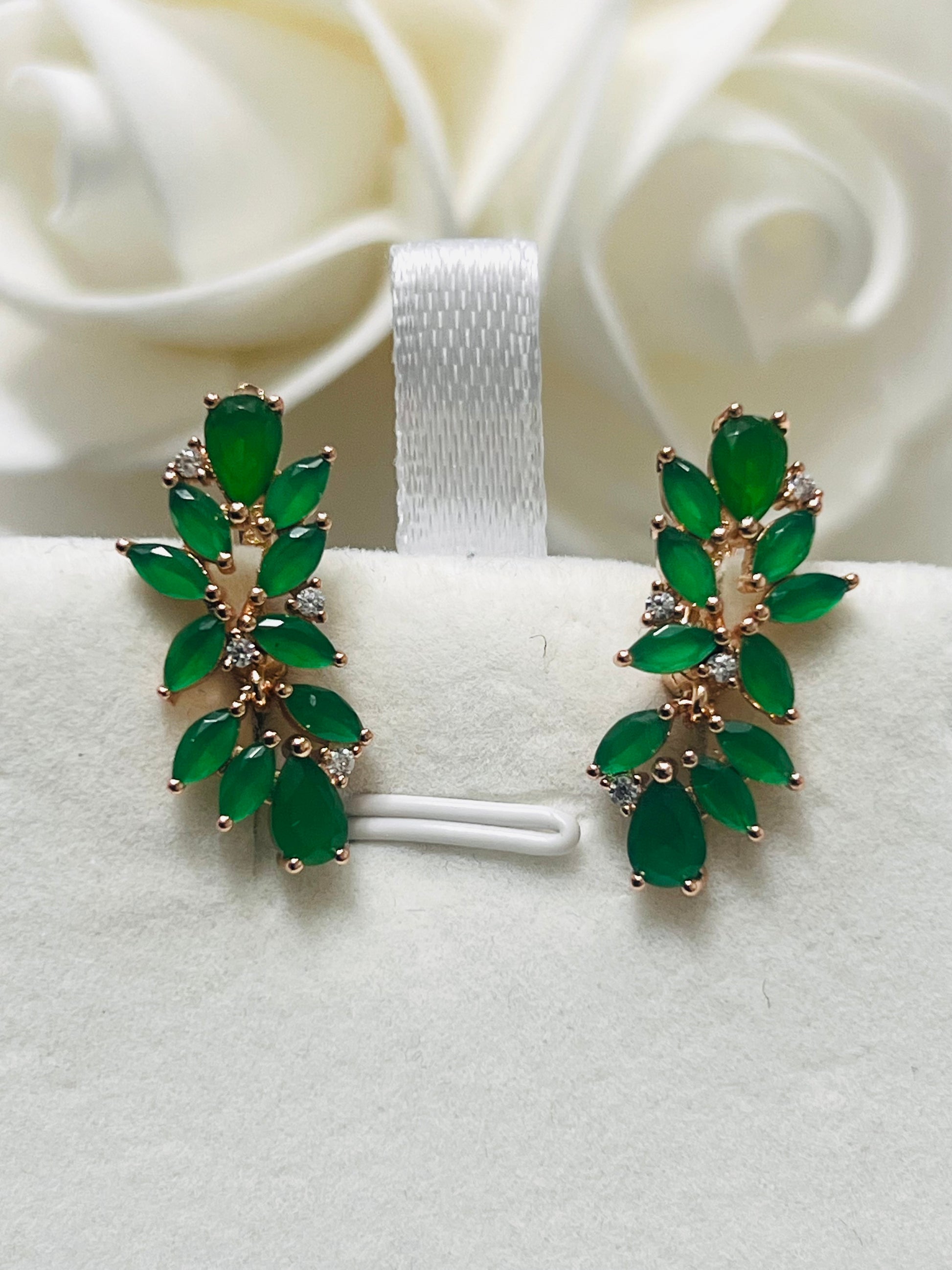 14k Rolled Gold Emerald Leaf Nature Design Earrings