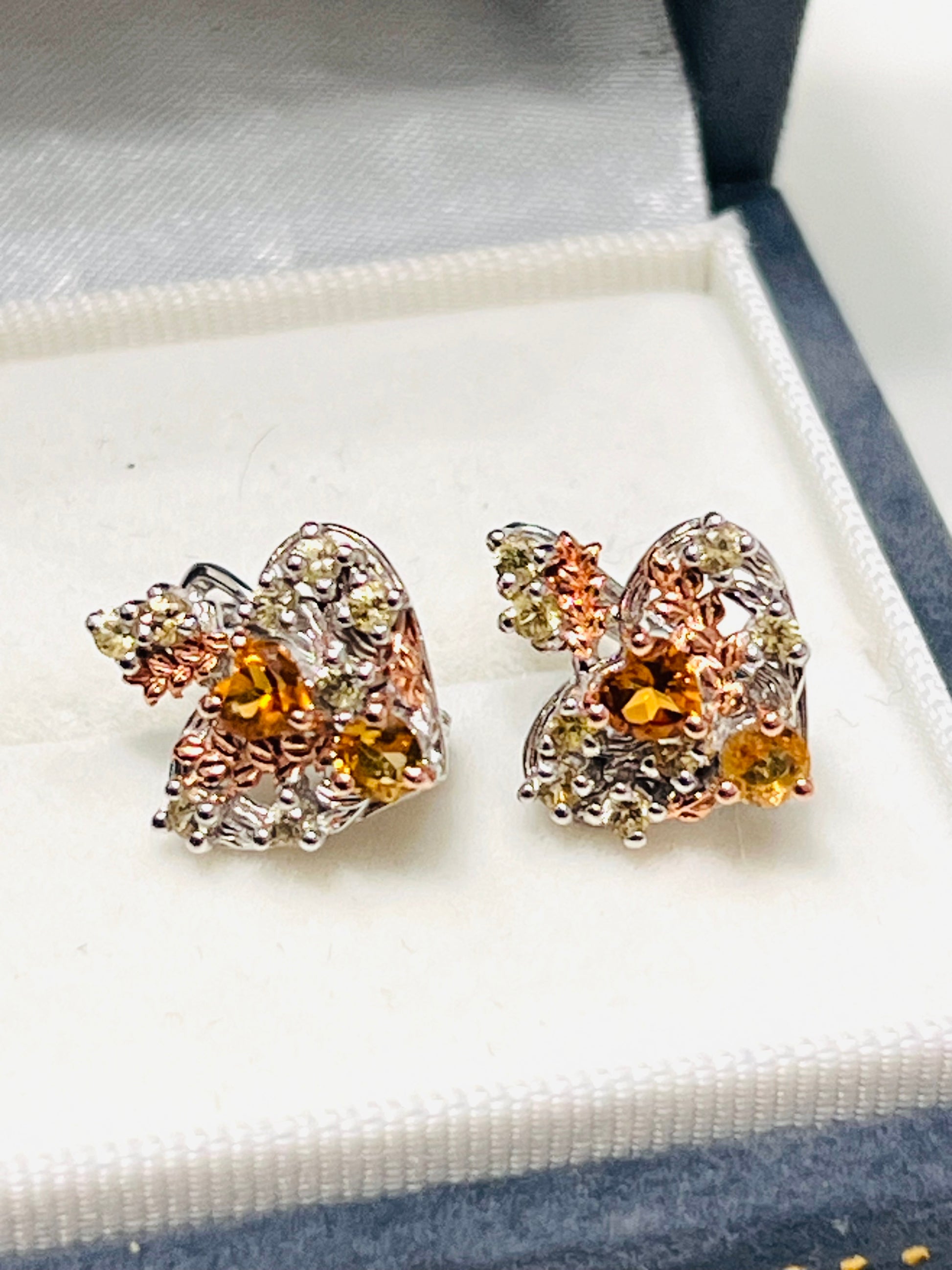 Heart Love Drop Genuine Citrine and Sapphires earrings