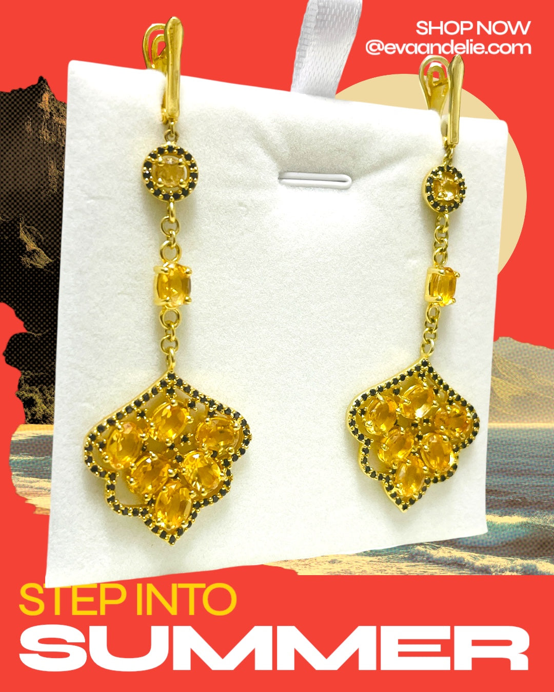 Handmade Natural Citrine and Spinel Long Fancy Earrings