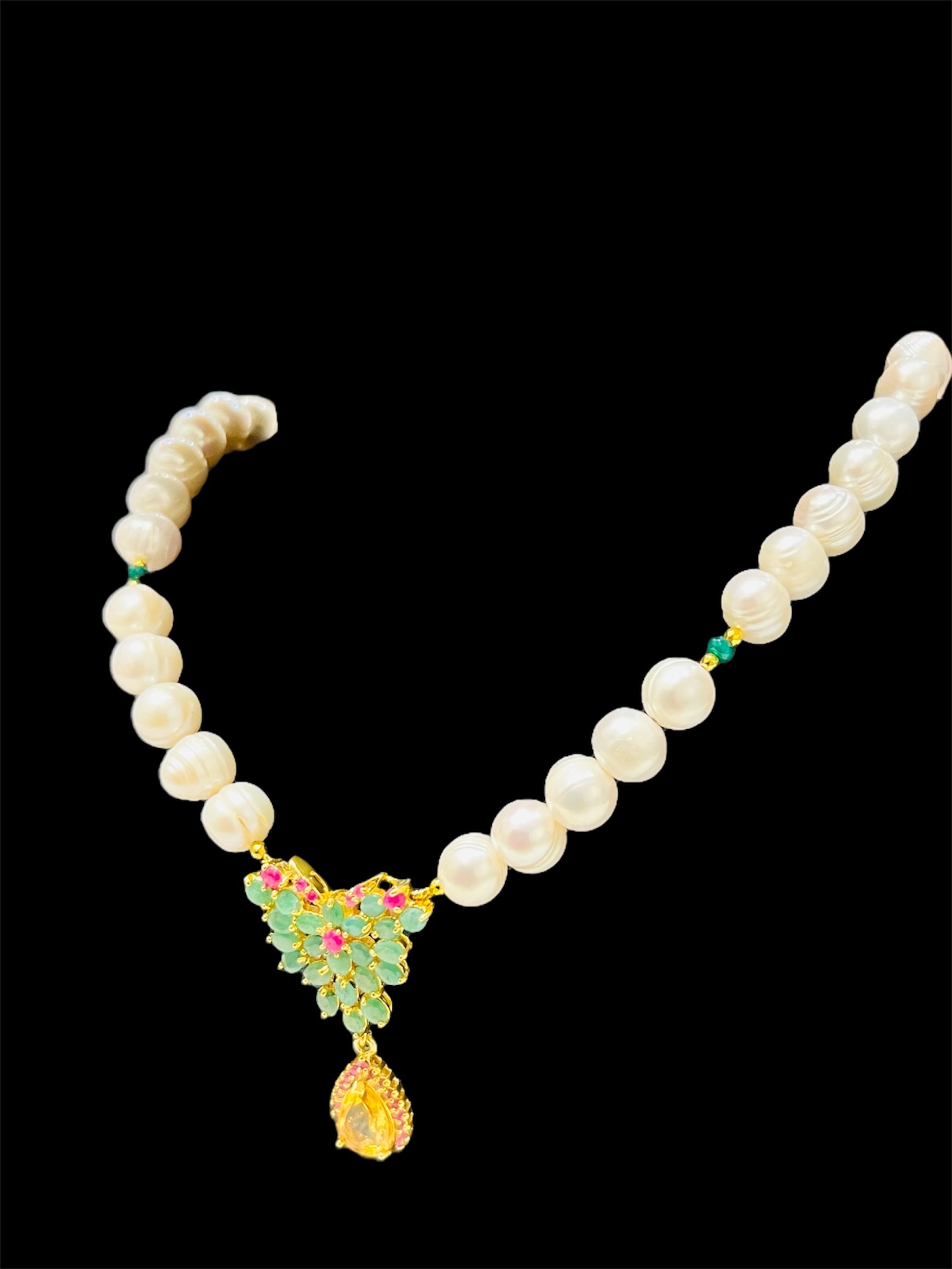 Colombian Emerald, Ruby and citrine along with south sea pearls necklace