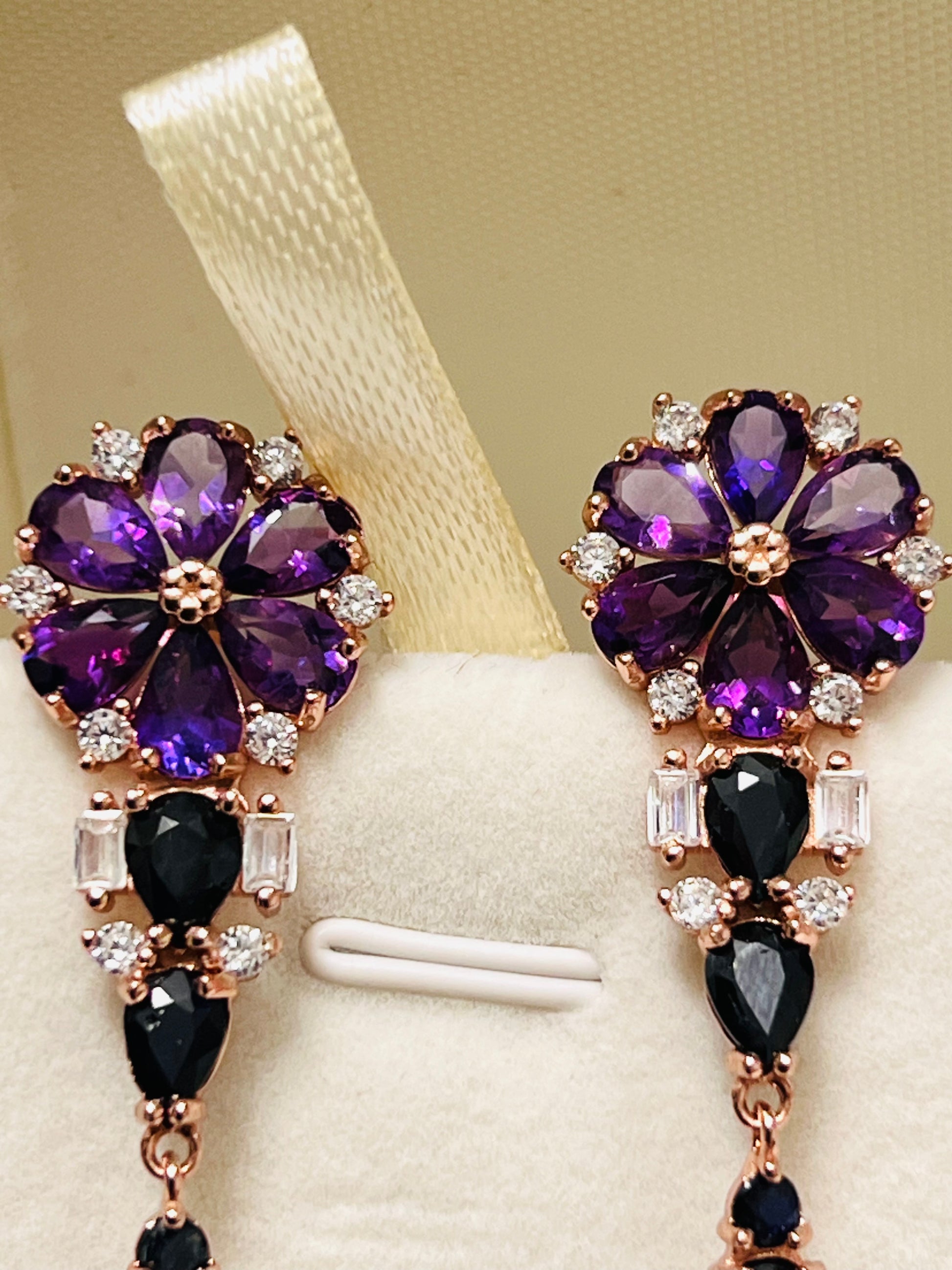 Handmade Stunning Natural Sapphire, Amethyst and South Sea Pearl Earrings