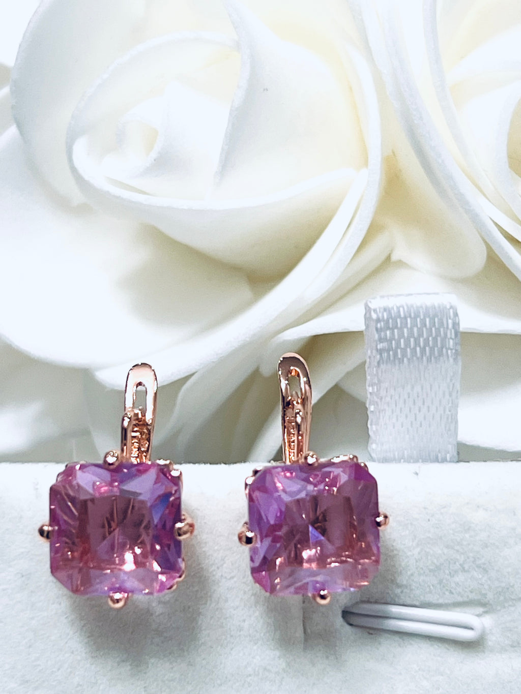 14K Rolled Gold Pink or Blue Topaz Minimalistic Square Drop Earrings