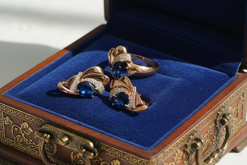 14k Rolled Gold Blue Sapphire Two toned Set