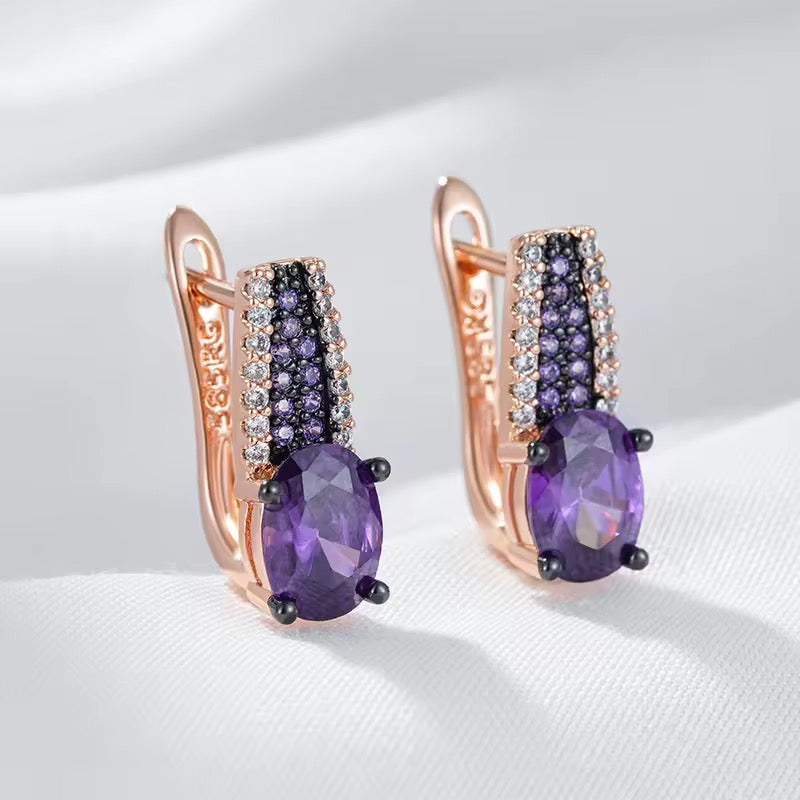 14K Rolled Gold Amethyst Gun metal Earrings