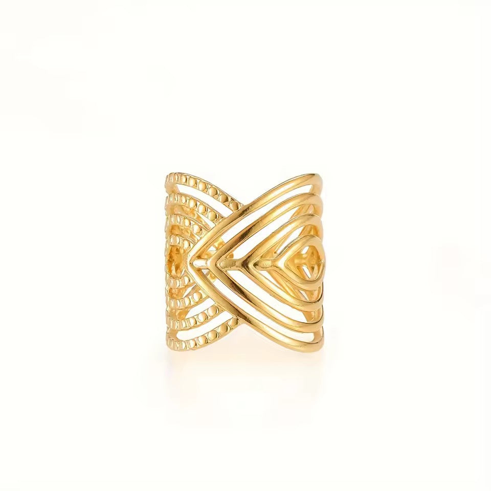 Geometric Gold Plated Adjustable Ring – Modern Statement Finger Ring (PVD Coated)