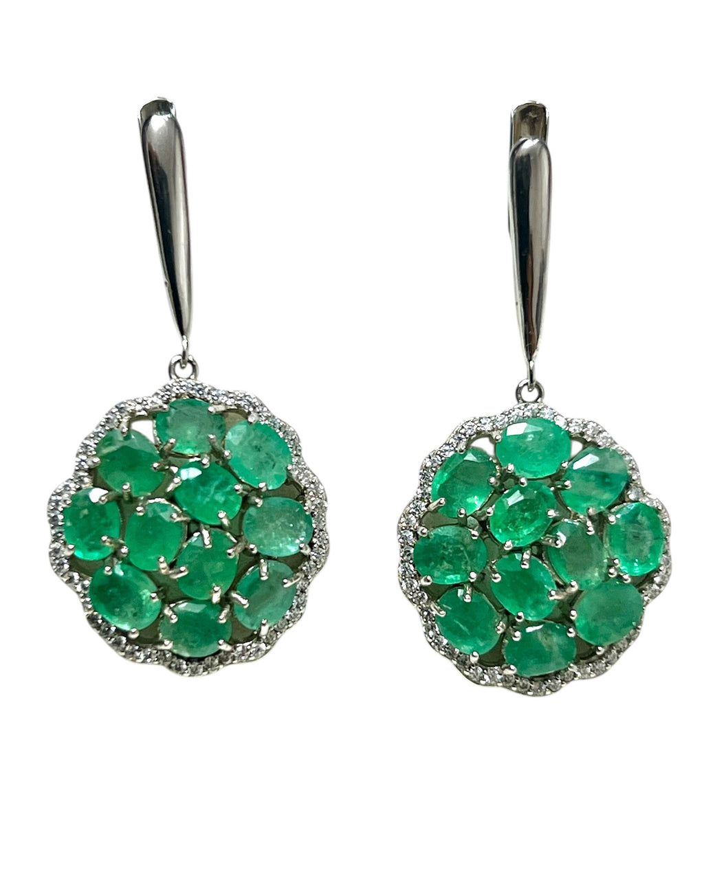 Handmade Genuine Emerald Floral Dangle Earrings