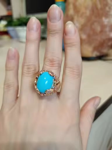 Lab Created Turquoise Statement Ring with Sapphire Accents | Vintage Gold Plated Ring