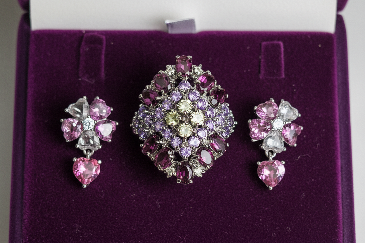 Handmade Rhodolite Garnet, Pink Mystic Topaz, peridot Set