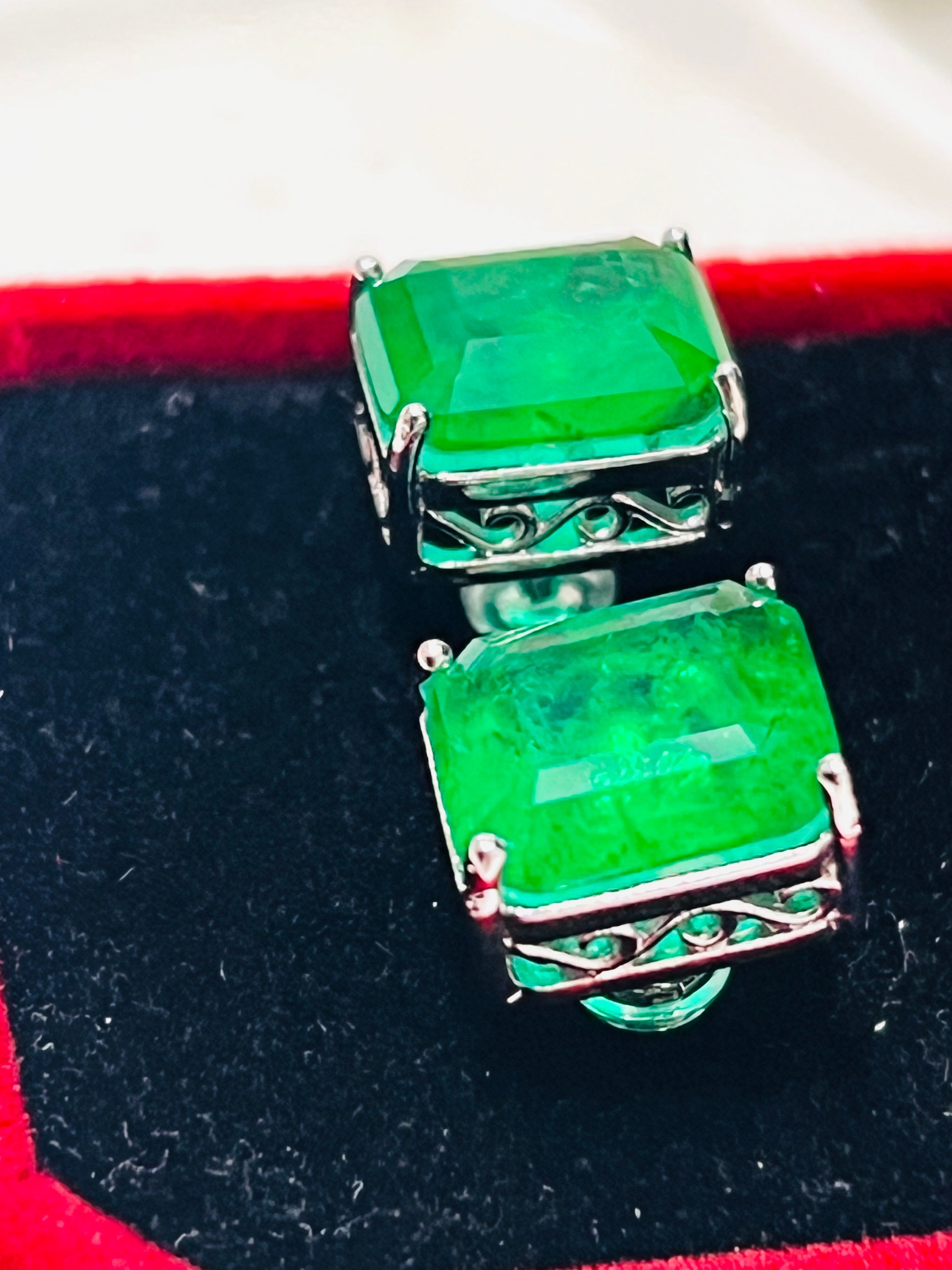 Emerald Cut Birthstone Emerald Stud Earrings In Silver (12x10mm)