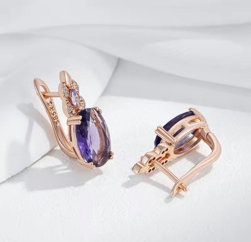 14K rose Gold-Filled Oval Amethyst Earrings