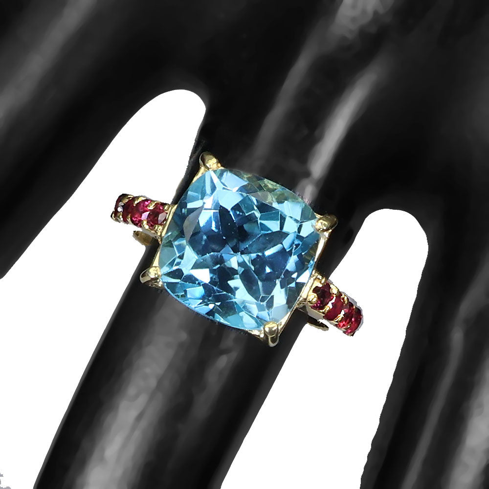 Solitude Square genuine Swiss Blue Topaz Statement Ring
