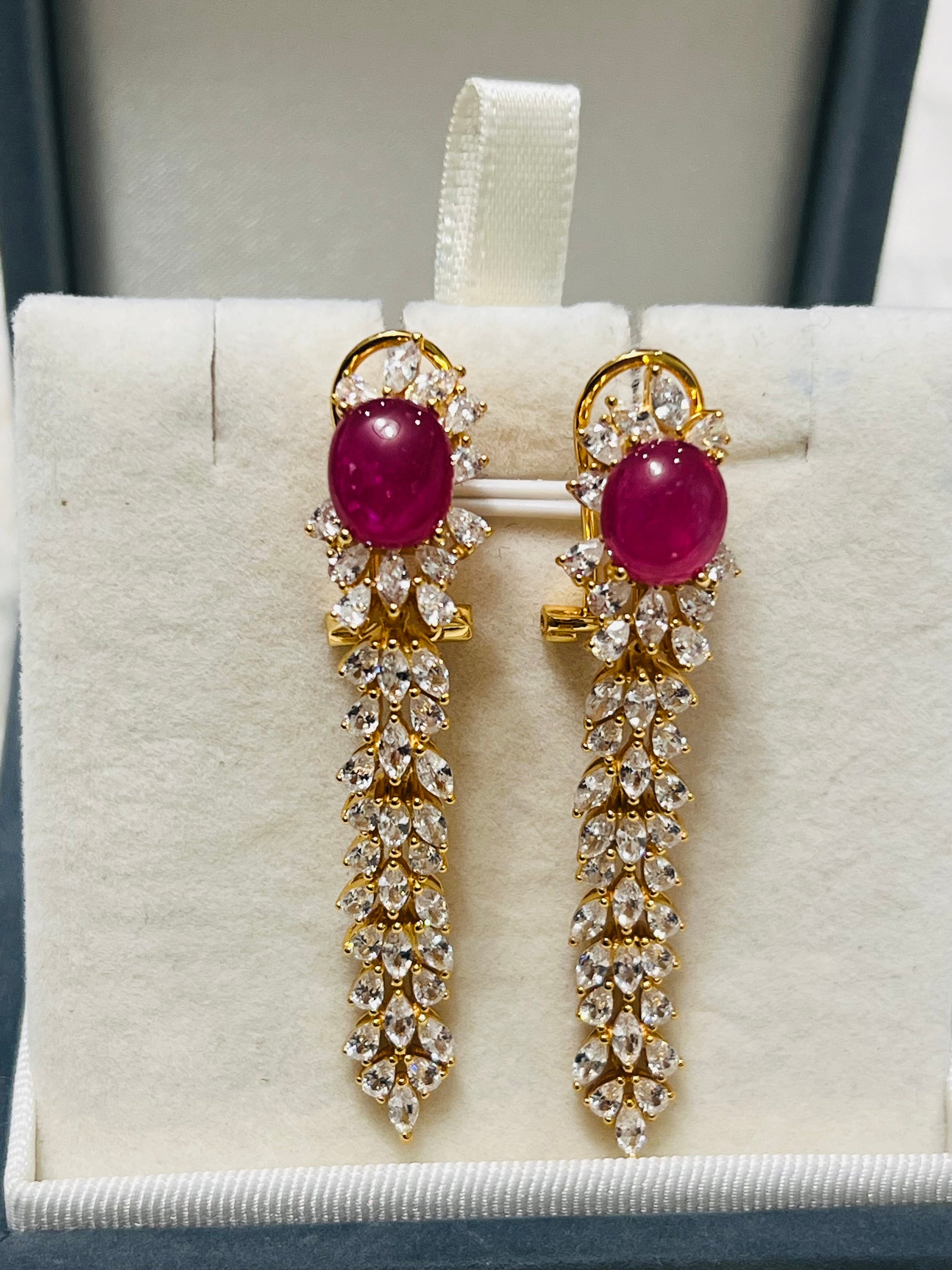 Handmade Ruby and white Sapphires Earrings in 18k yellow Gold Vermeil