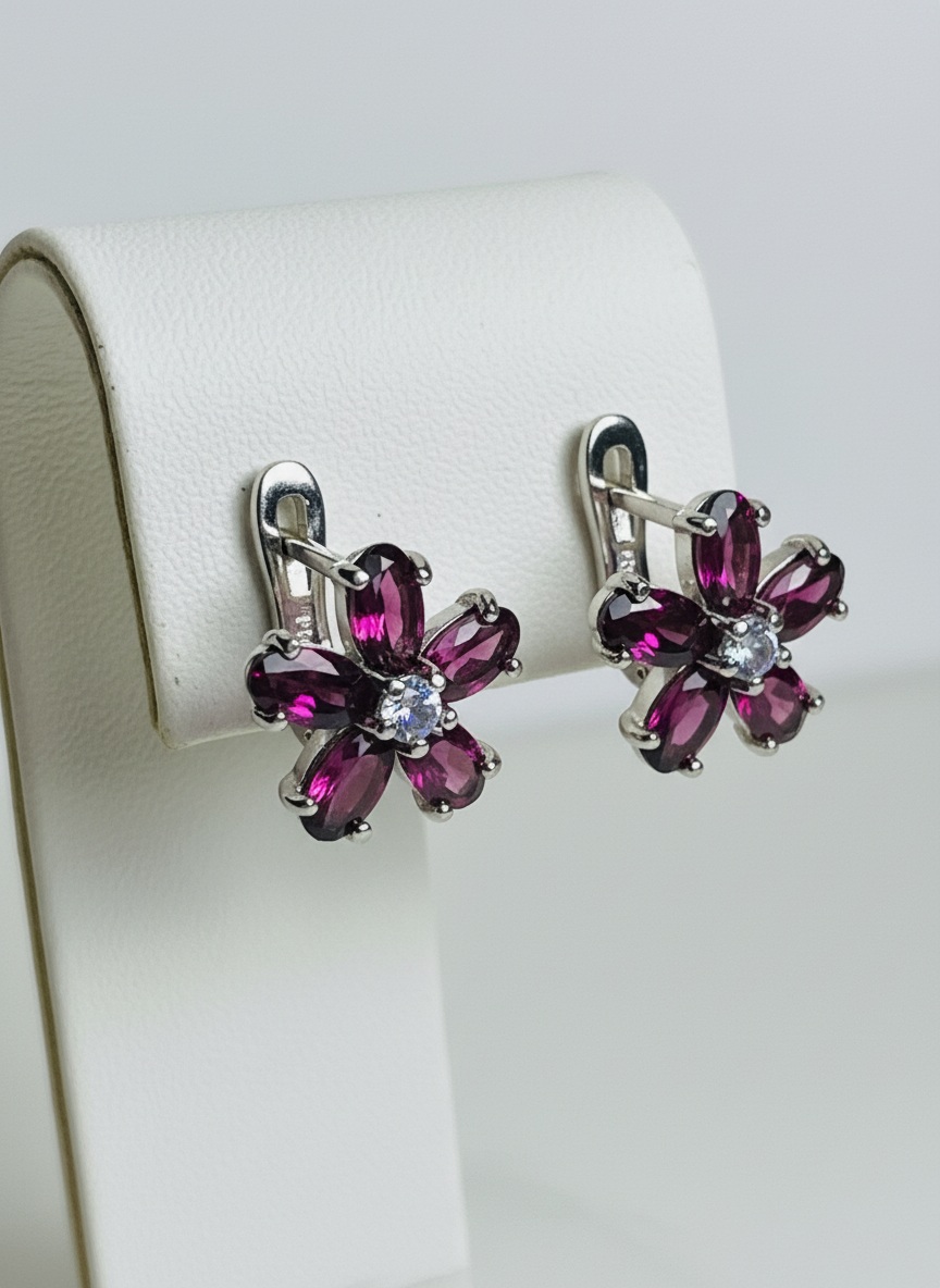 Handmade Natural Rhodolite Garnet earrings- wedding Collection
